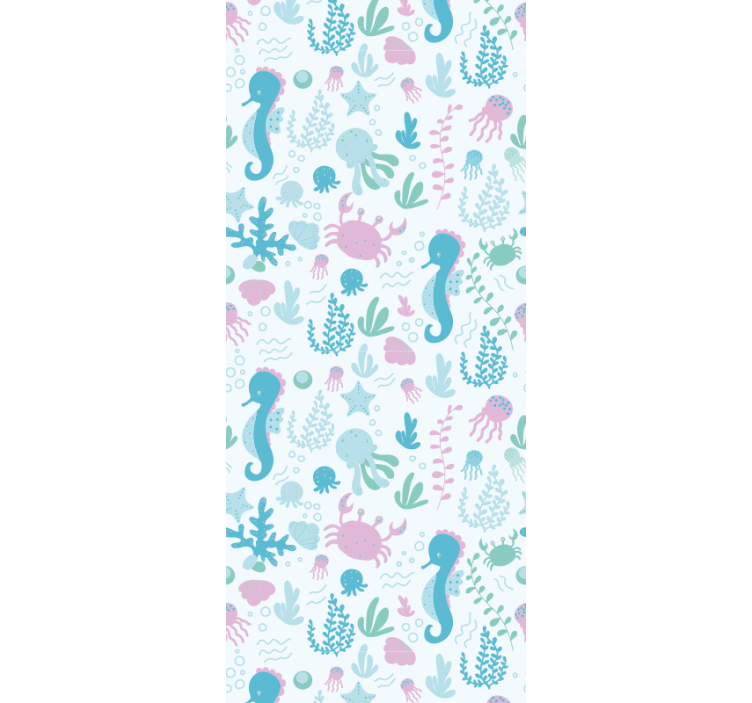 Pastel color sea creatures and plants wall paper in bedroom - TenStickers