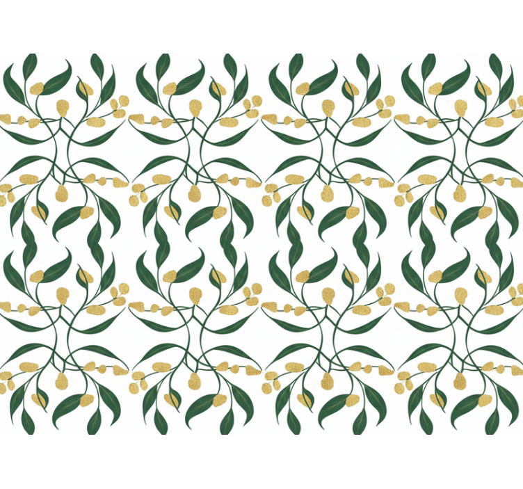 Leaves wallpaper green and gold branches - TenStickers