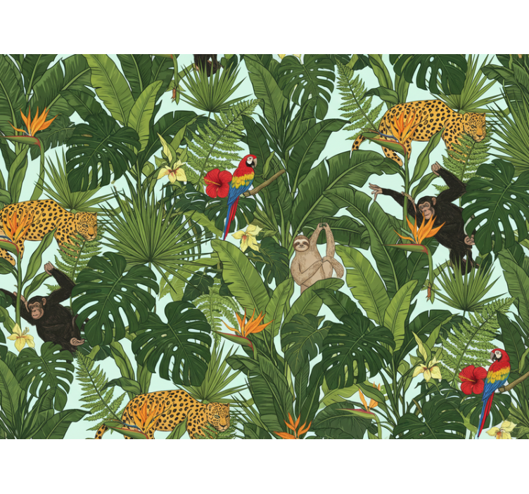 Jungle themed wallpaper with animals and tropical vibes - TenStickers