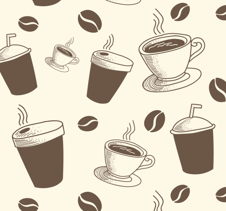 Coffee bean and cups pattern kitchen wallpaper - TenStickers