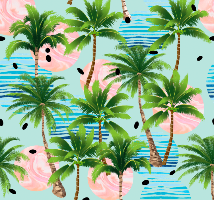Palm trees on marble sun jungle themed wallpaper - TenStickers