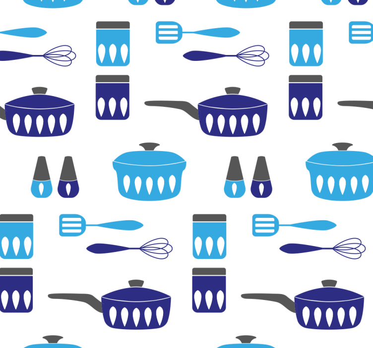 Blue utensils pattern kitchen wallpaper - TenStickers