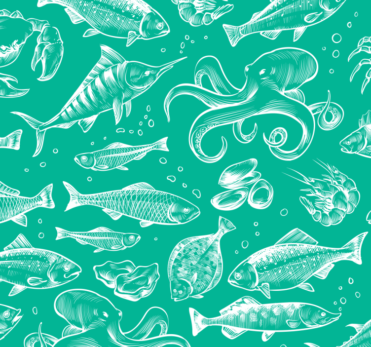 Marine Life Patterns fishes wallpaper - TenStickers