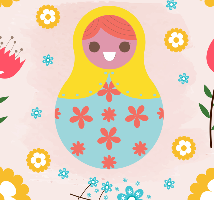 Colorful russian dolls wallpaper childrens room - TenStickers