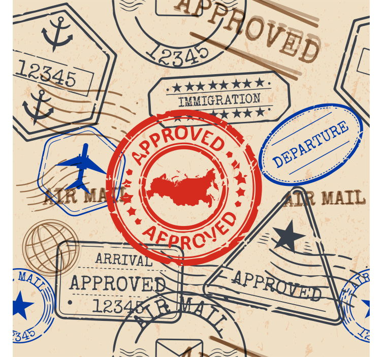 Travel stamps Modern Wallpaper - TenStickers
