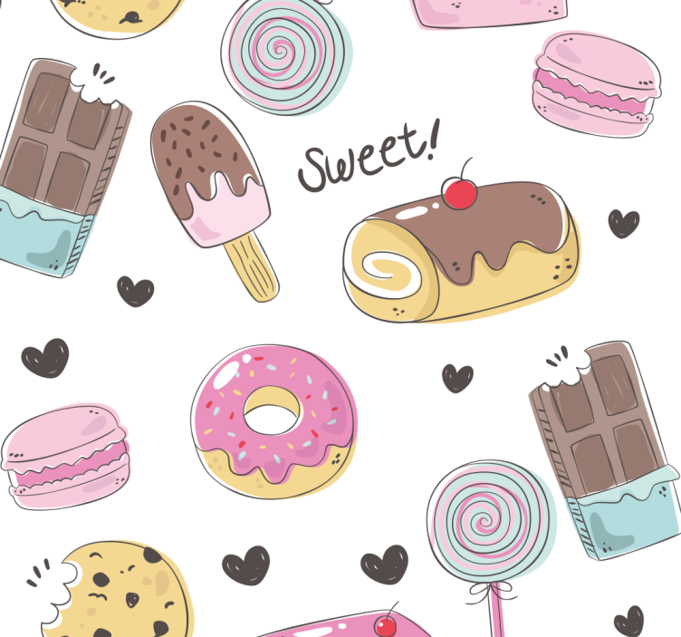 Ice-cream and candies pattern kitchen wallpaper - TenStickers