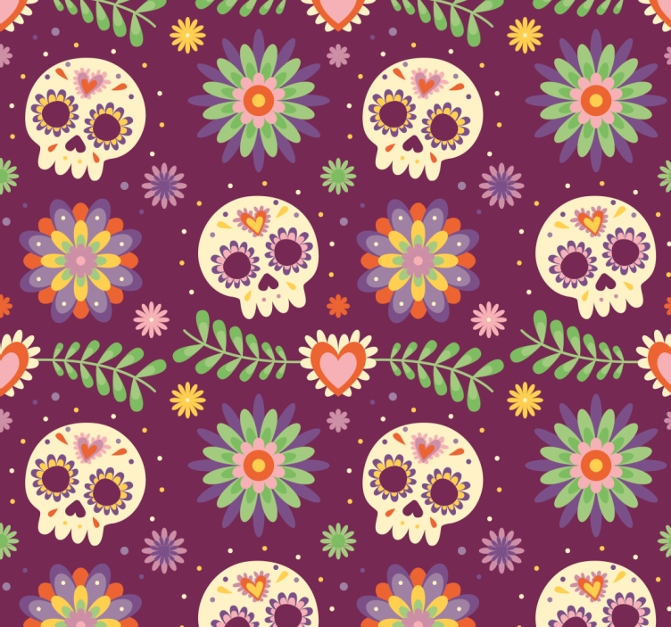 Rustic Skull Floral Motif cute halloween wallpaper - TenStickers