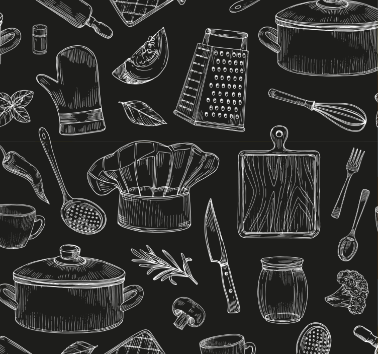 Kitchen Utensil Sketches kitchen wallpaper - TenStickers