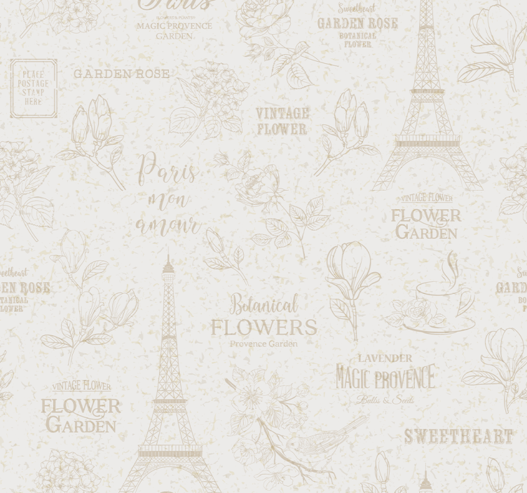 Paris Floral Sketch ornamental wallpaper - TenStickers