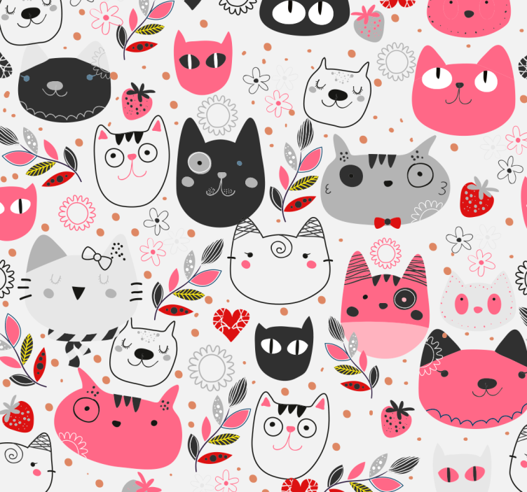 Playful Cat Motifs cats wallpaper - TenStickers