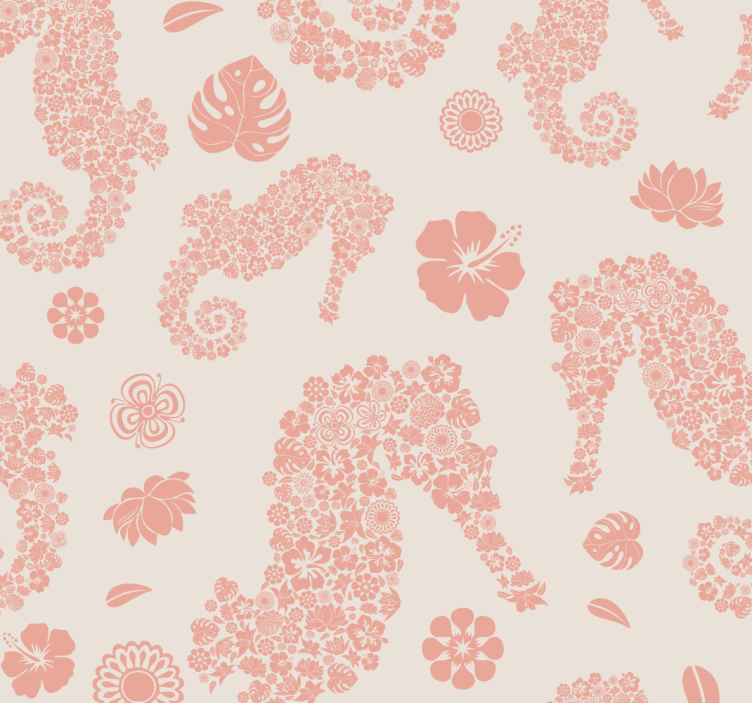 Seahorse Floral Pattern animals wallpaper - TenStickers