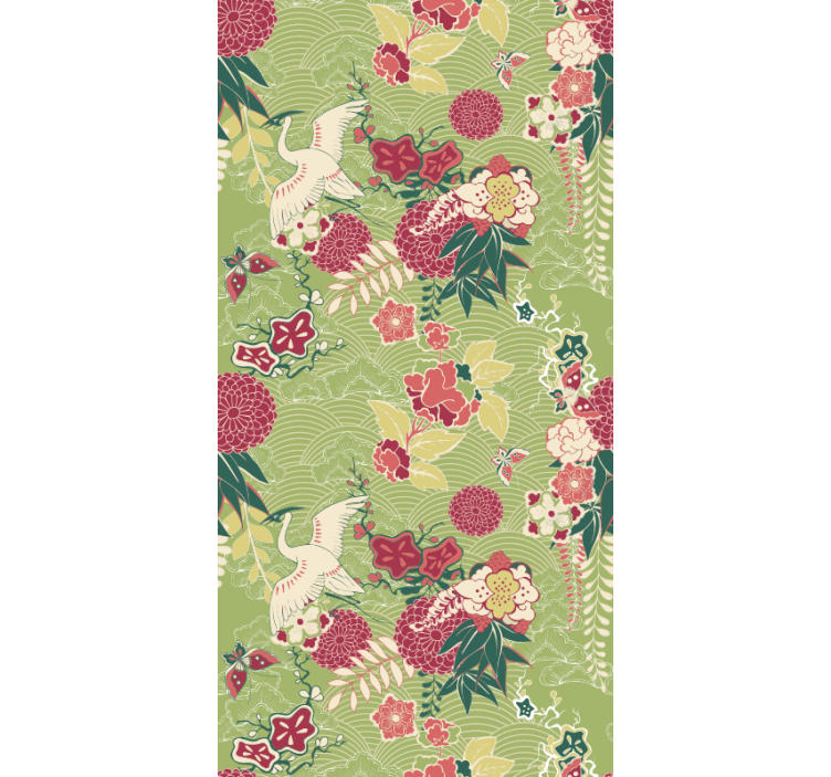 Floral Crane Motif flowers wallpaper - TenStickers