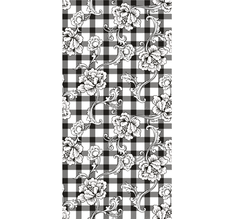 Floral Checkerboard floral wallpaper - TenStickers