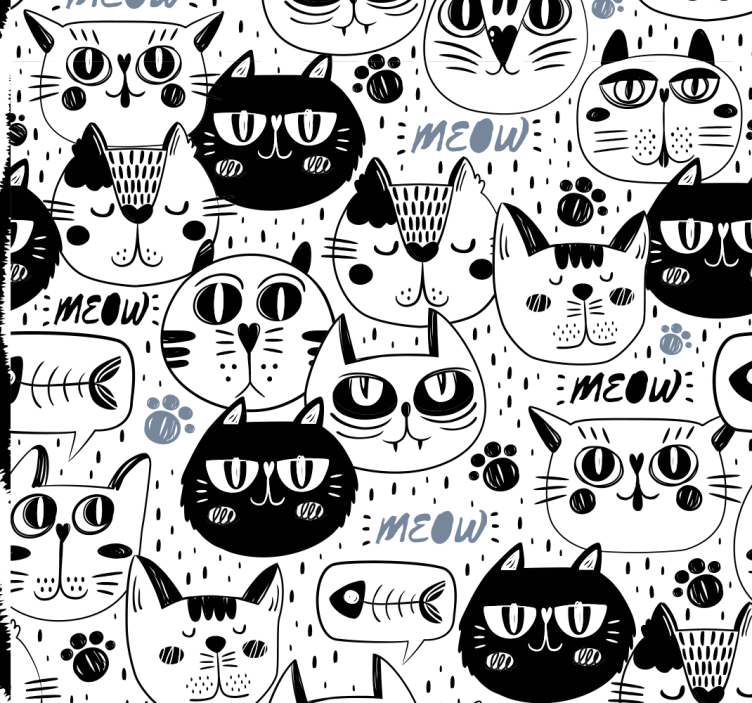 Stylized Cats Pattern cats wallpaper - TenStickers