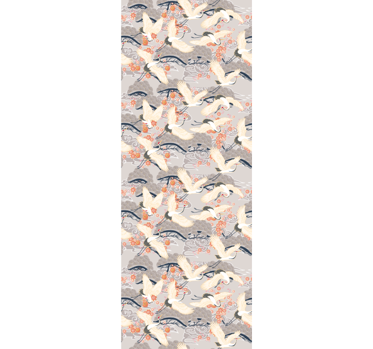 Flying cranes pattern birds in wallpaper - TenStickers
