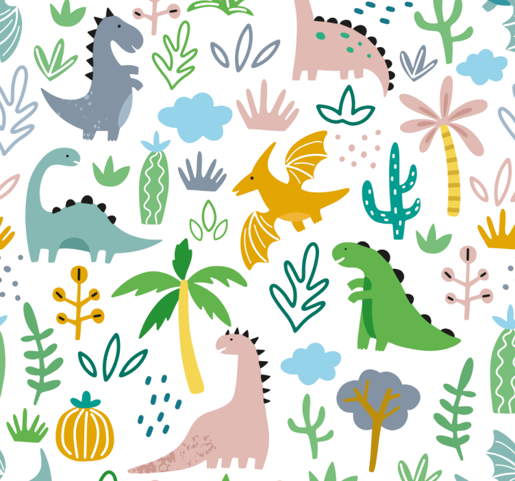 scandinavian jurassic pattern dinosaurs wallpaper - TenStickers