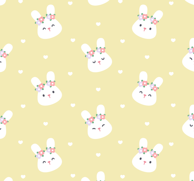 White Bunnies with Flowers animals wallpaper - TenStickers