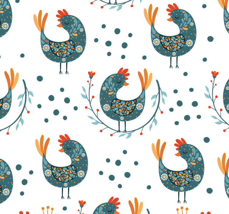 Folksy Rooster Motif animals wallpaper - TenStickers