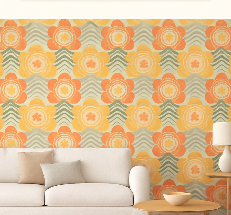 1970's blooming vintage motif retro wallpaper - TenStickers