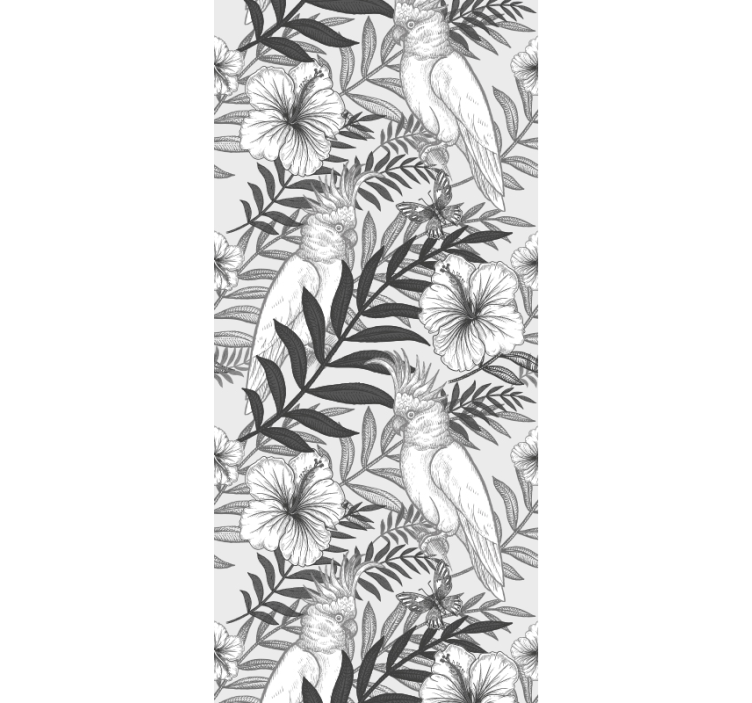Floral Monochrome Sketch jungle themed wallpaper - TenStickers