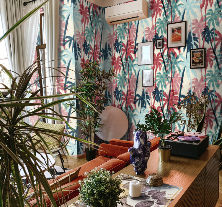 Colorful palms tropical pattern leaf wallpaper - TenStickers