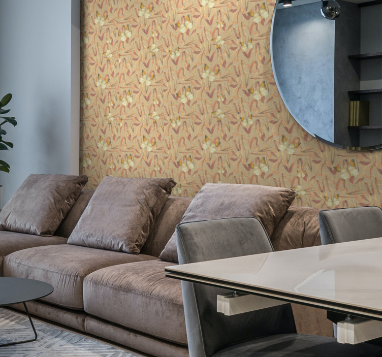 Butterflies and dried leaves living area wallpaper - TenStickers