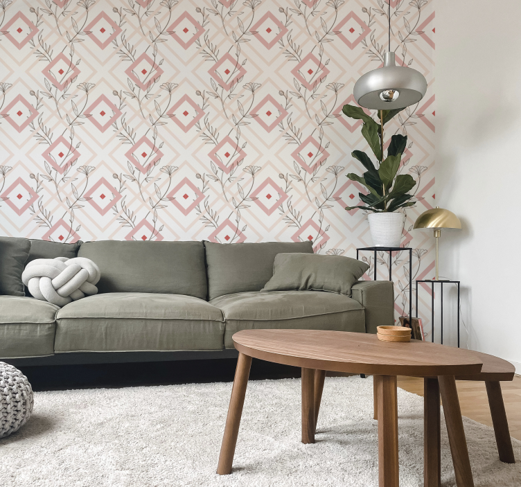 Floral diamond shapes living area wallpaper - TenStickers