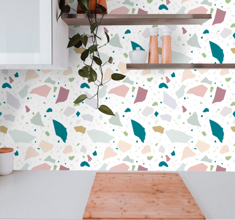 Colorful geometric terrazzo kitchen wallpaper - TenStickers