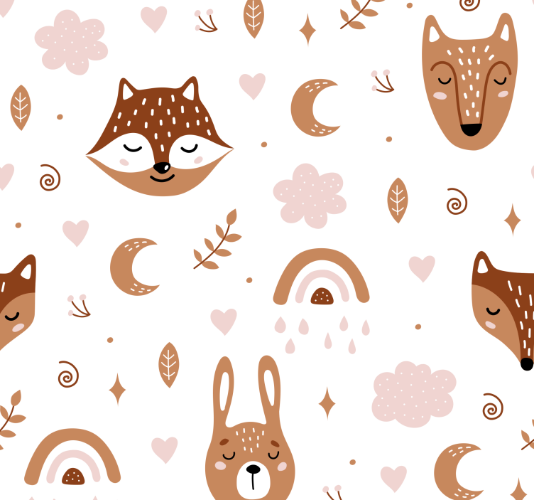 Cute brown animals rainbows Childrens Wallpaper - TenStickers