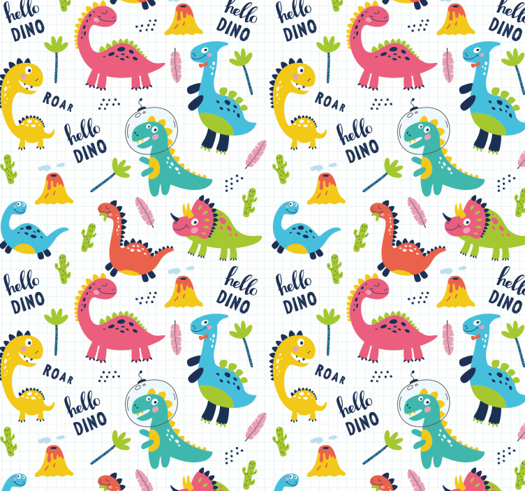 Cheerful Dino Pattern dinosaurs wallpaper - TenStickers