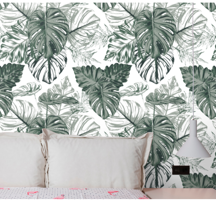 Abstract monstera leaves flower wallpaper - TenStickers