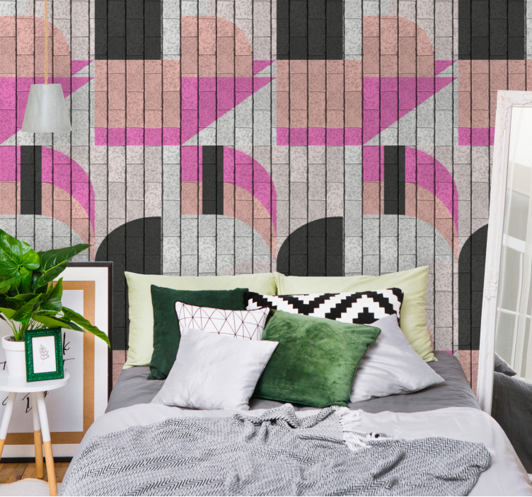Abstract shapes on bricks contemporary wallpaper - TenStickers