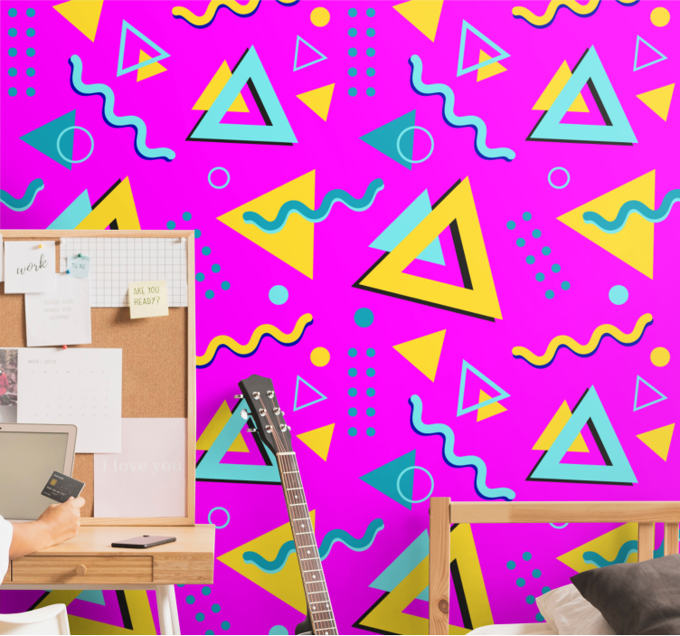 Retro pink pattern triangles wallpaper - TenStickers
