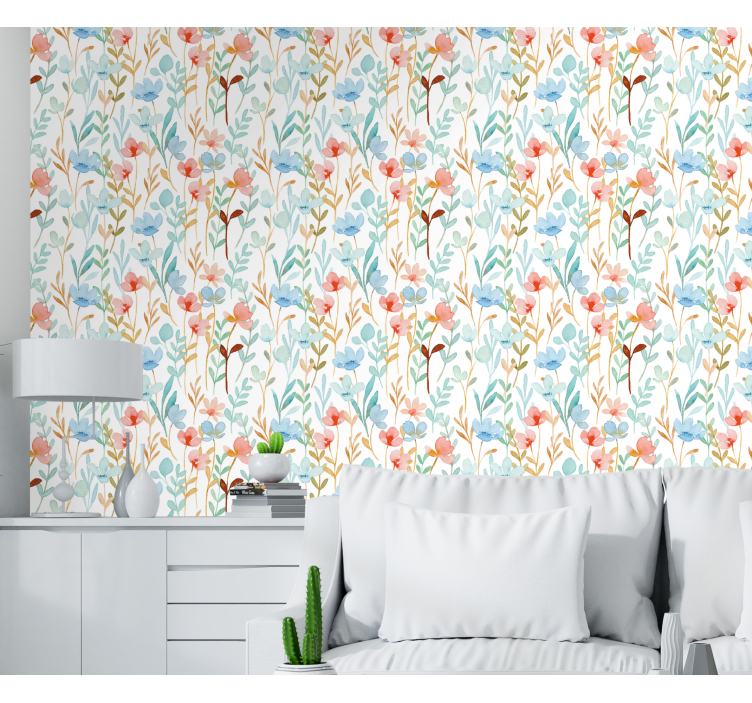 Aquarella minimalistic pattern flowers wallpaper - TenStickers