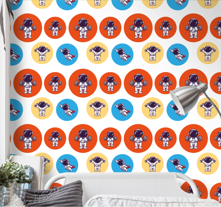 Astronaut Pattern Fun wallpaper childrens room - TenStickers