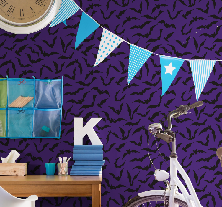 Bat themed decor cute halloween wallpaper - TenStickers