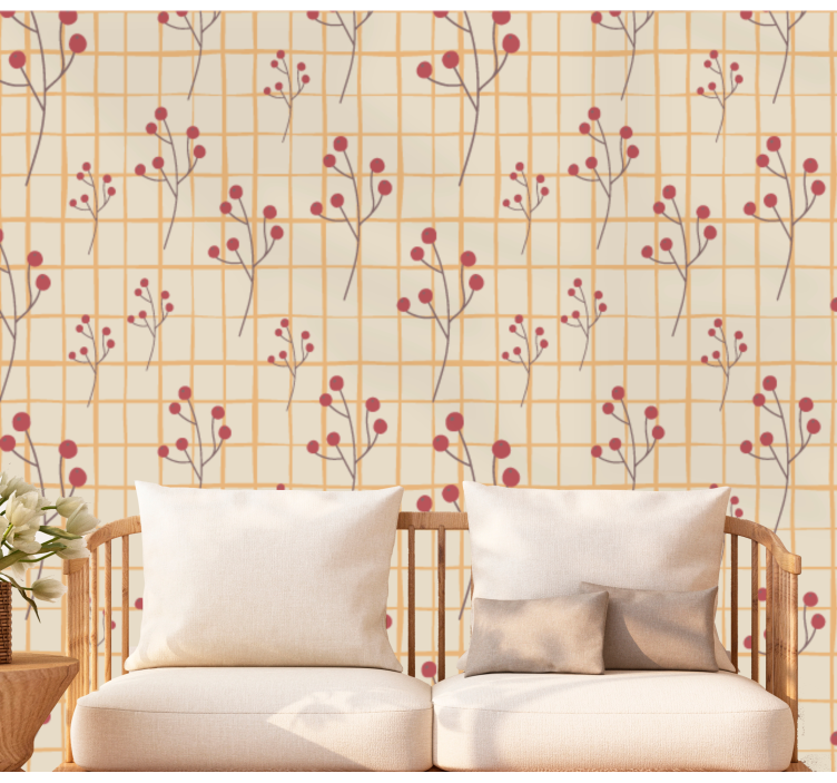 Berry Branch Pattern flowers wallpaper - TenStickers