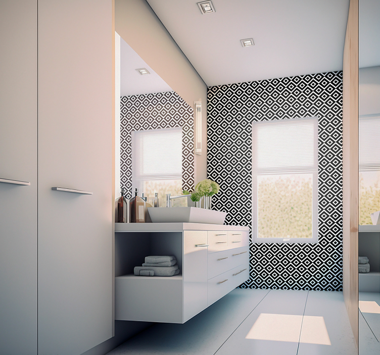 Black and white geometric square wallpaper - TenStickers