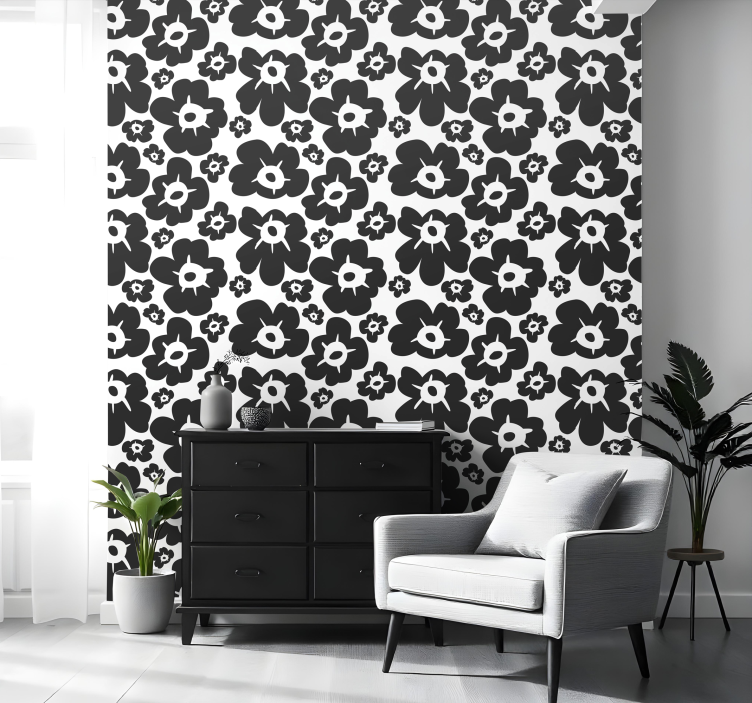Black poppy flowers wallpaper - TenStickers