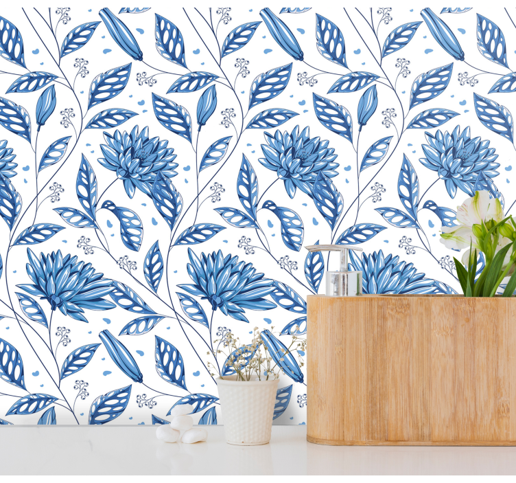 Blue Floral Pattern flowers wallpaper - TenStickers