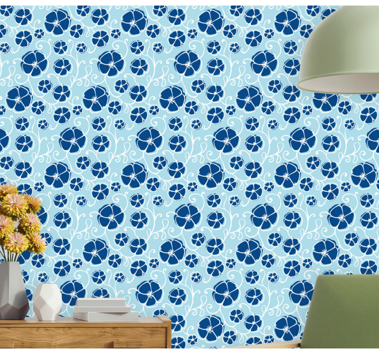 Blue Floral Tiles floral wallpaper - TenStickers