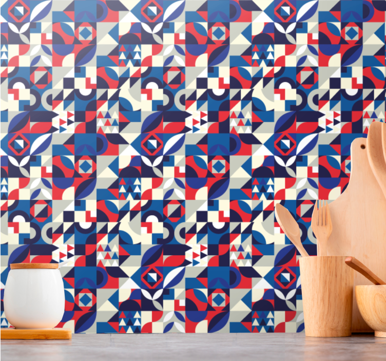 Blue patterns fusion wallpaper geometric - TenStickers