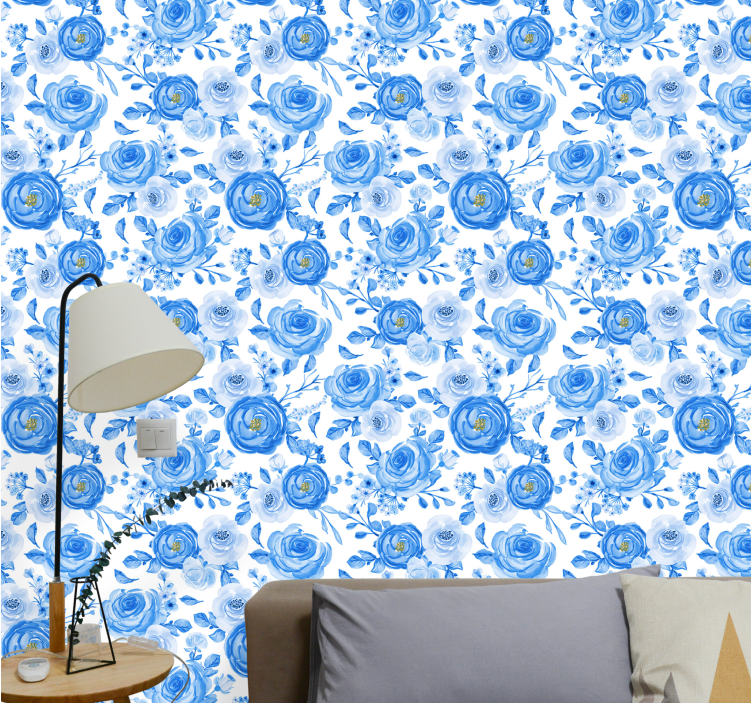 Blue Rose Pattern flowers wallpaper - TenStickers
