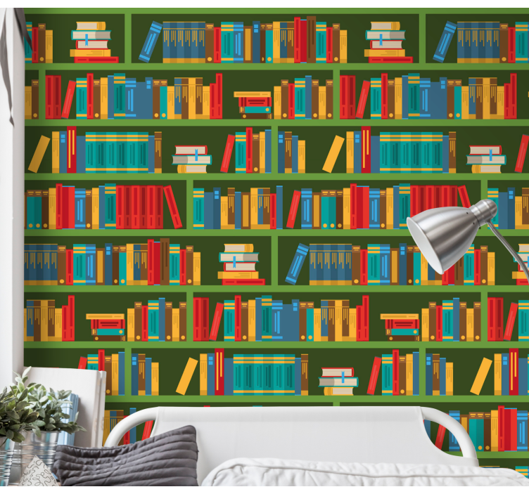 Bookshelf Illusion lettering wallpaper - TenStickers