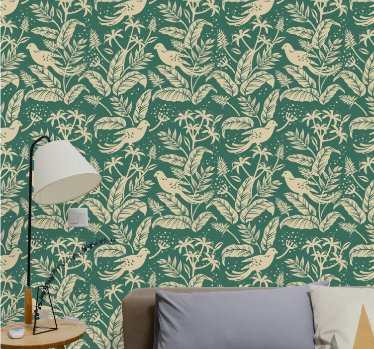 Botanical Aviary birds in wallpaper - TenStickers
