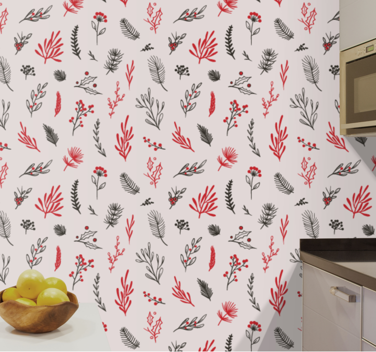 Pink botanical features kitchen wallpaper - TenStickers