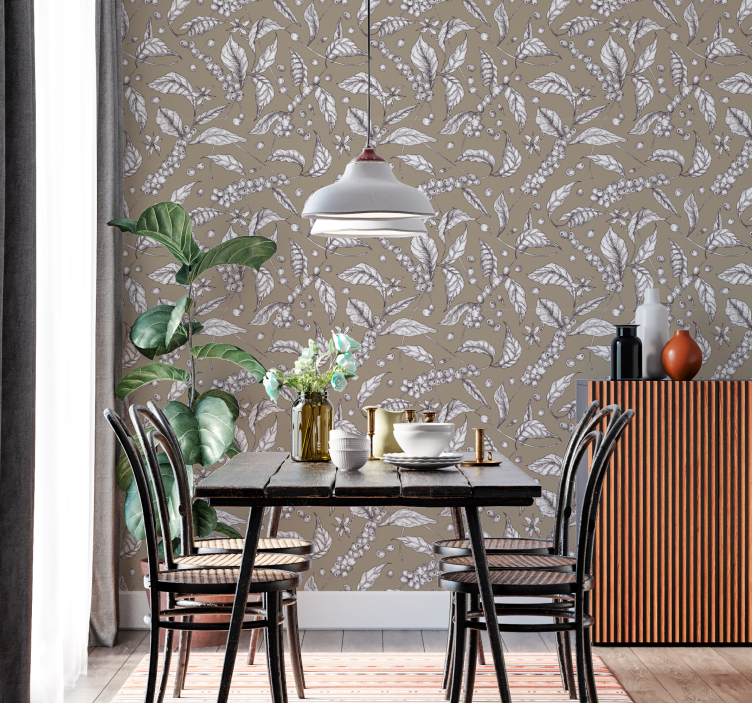 Coffee brown motif flowers wallpaper - TenStickers