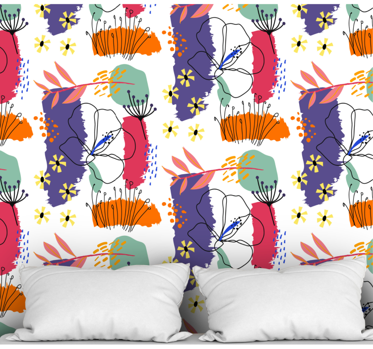 Botanical Sketch Pattern flowers wallpaper - TenStickers