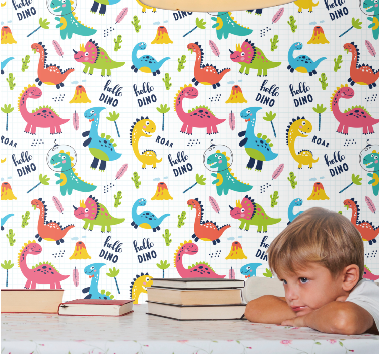 Cheerful Dino Pattern dinosaurs wallpaper - TenStickers