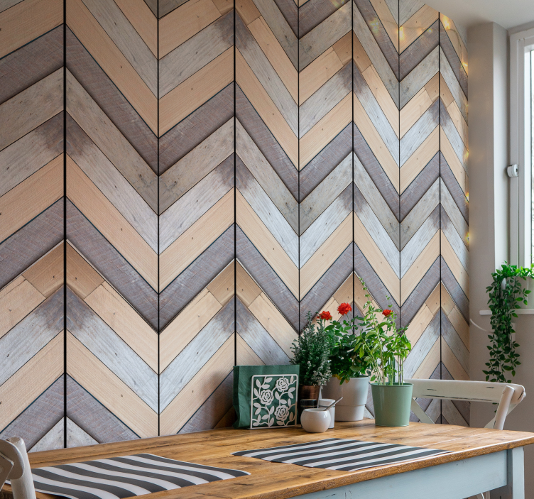 Chevron Wood Pattern wallpaper geometric - TenStickers